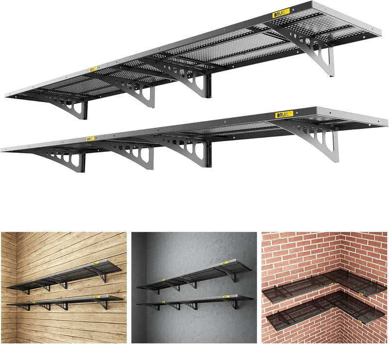 4Pack 1.64x4ft Adjustable Metal Garage Wall Shelving Heavy Duty Garage Storage Shelf Wall Mounted Black by GreenHaven Gardens