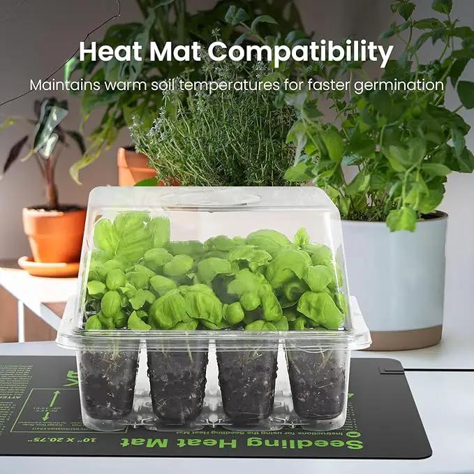 MIXC 4-Pack Seed Starter Tray Kit with Plant Light Seedling Trays with Adjustable Humidity Domes & Clear Cell Trays 12 Full Spectrum LED Beads for Indoor Plant Growth(Transparent) by GreenHaven Gardens