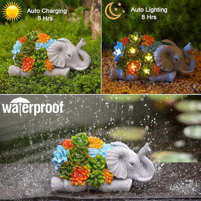 Nacome Elephant Statues with Succulent for Garden Decor: Solar Outdoor Clearance Outside Yard Art Porch Patio Balcony Front Lawn Ornaments –Birthday Gifts for Mom Grandma Women by GreenHaven Gardens
