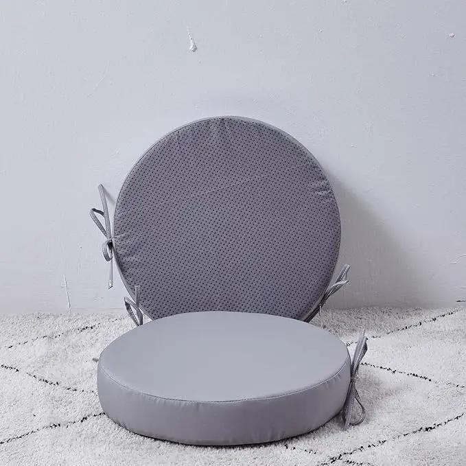 15 x 15 Inch Round Cushions for Outdoor Furniture Non-Slip Waterproof Patio Bistro Chair Cushion with Ties Bar Stool Seat Cushion for Kitchen Chairs Set of 2, Light Gray by GreenHaven Gardens