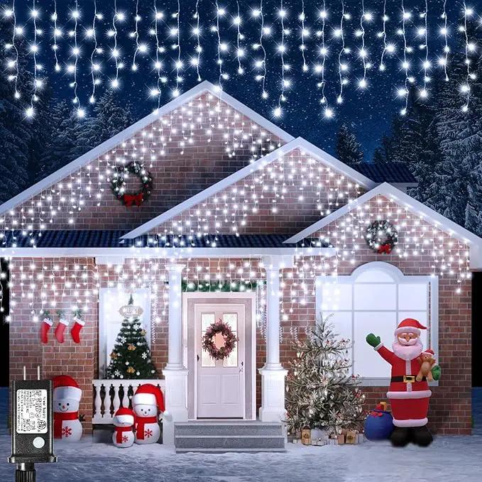 Icicle Lights for Outside, 33FT 400 LED Icicle Christmas Lights with 8 Modes 75 Drops, Waterproof Plug in Curtain String Lights for Outdoor Indoor House Yard Roof Wedding Decorations, White by GreenHaven Gardens
