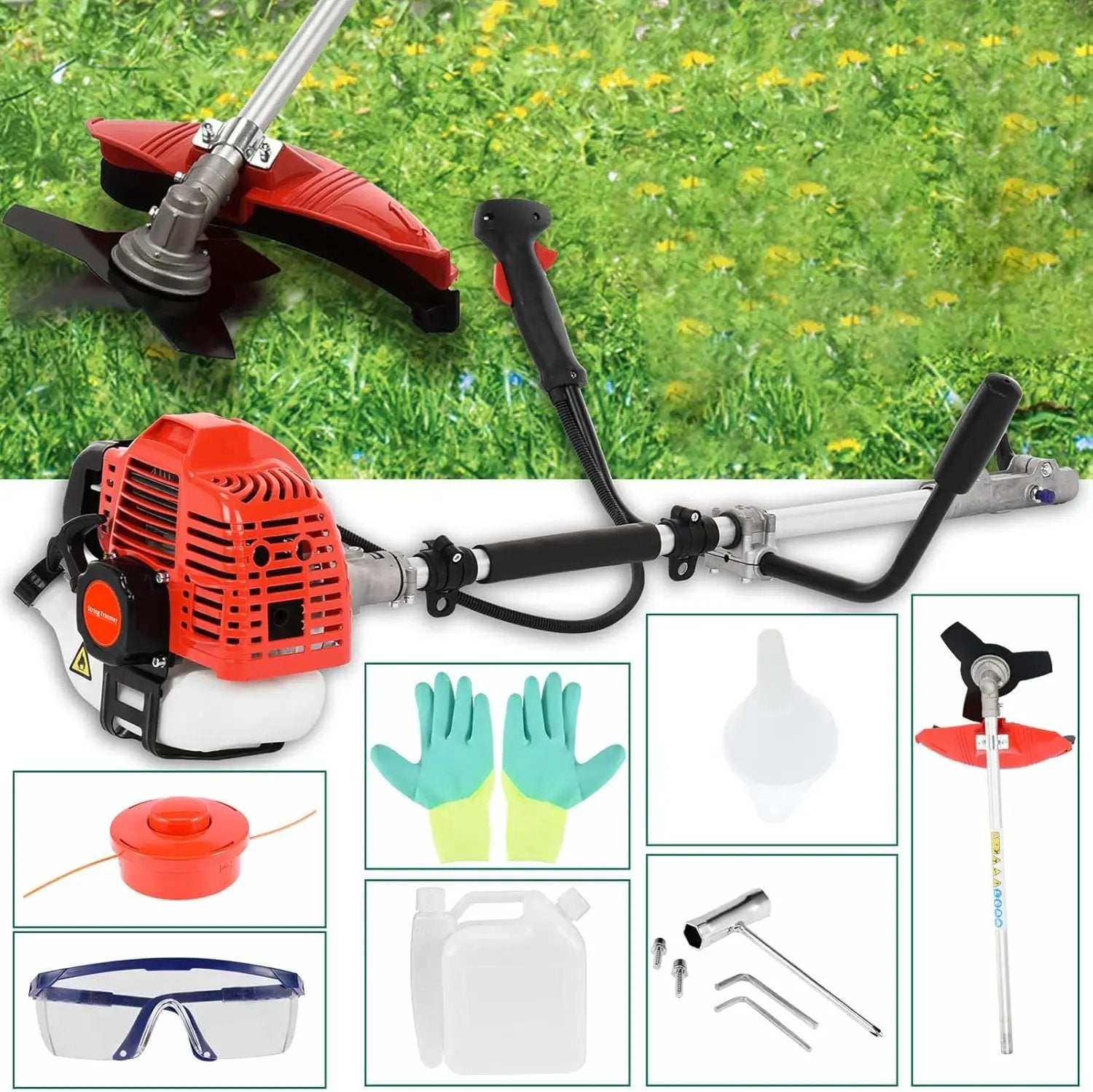 52cc Gas Grass Trimmer, 2 in 1 Petrol Weed Eater, 2-Stroke Weed Whacker Cordless, Backpack Brush Trimmer Garden Tools Red by GreenHaven Gardens