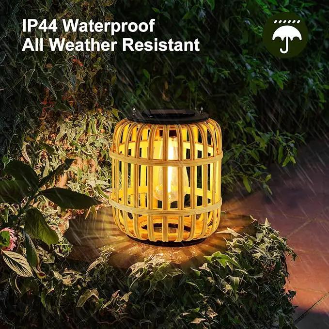 Outdoor Solar Rattan Lantern Hanging Lights with Handle, Waterproof Rattan Solar Lantern, Natural Bamboo LED Decorative Garden Lights for Yard, Patio, Wedding, Home Decoration by GreenHaven Gardens