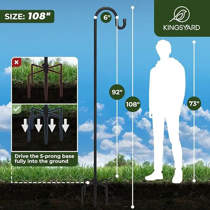 Kingsyard Adjustable Shepherd Hooks for Outdoor - 92 INCH Heavy Duty Bird Feeder Pole with 5 Prong Base, Hummingbird Feeder Stand, Garden Plant Baskets, Weddings Decor, Solar Light Lanterns by GreenHaven Gardens