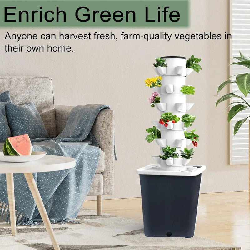 Hydroponics Tower Indoor Growing System Vertical Garden Planter Indoor Smart Garden Kit with Pump and Movable Water Tank Vegetable Plant Gift for Gardening Lover (30-Plants) by GreenHaven Gardens