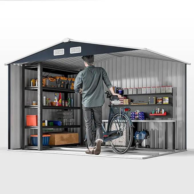 Outsunny 9' x 6' Outdoor Storage Shed, Garden Tool Metal Shed with Foundation Kit, Double Lockable Door, Air Vents and Sloping Roof, for Backyard, Patio, Lawn, Dark Gray by GreenHaven Gardens