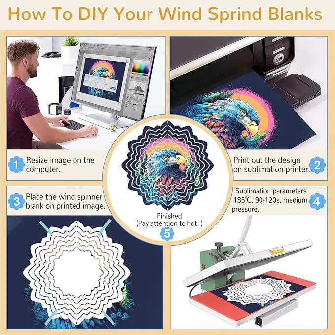 Sublimation Wind Spinner Blanks, 8 Pack 10 Inch 3D Aluminum Metal Hanging Wind Spinner Bulk for Garden Yard Outdoor, Window Porch Decoration for Heat Press Transfer DIY by GreenHaven Gardens