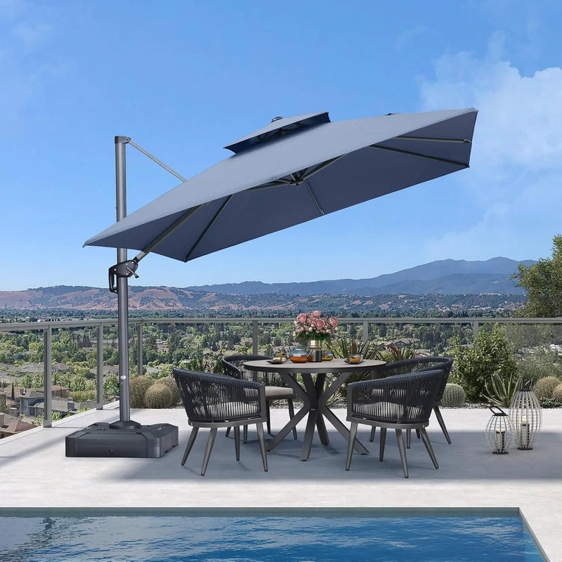 PURPLE LEAF Cantilever Umbrella 10FT Outdoor Double Top Large Offset Hanging 360° Rotation Heavy Duty Square Umbrella for Garden Patio Deck Pool Backyard Spectrum Denim by GreenHaven Gardens
