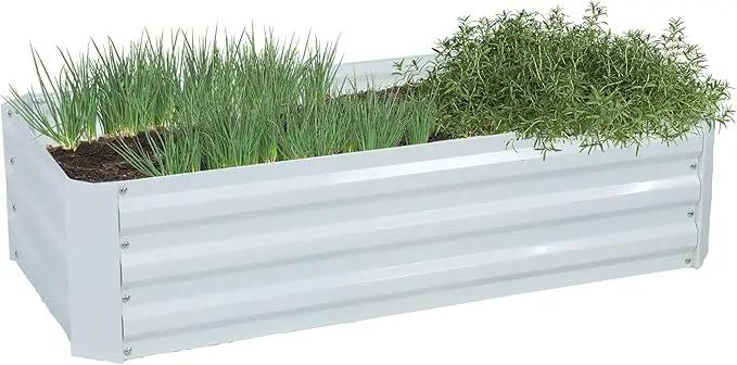 Sunnydaze Galvanized Raised Garden Bed - Metal Raised Bed for Gardening - Outdoor Planter Box for Flowers, Plants, and Vegetables - Ivory White - 48" W x 24" D x 12" H Rectangle by GreenHaven Gardens