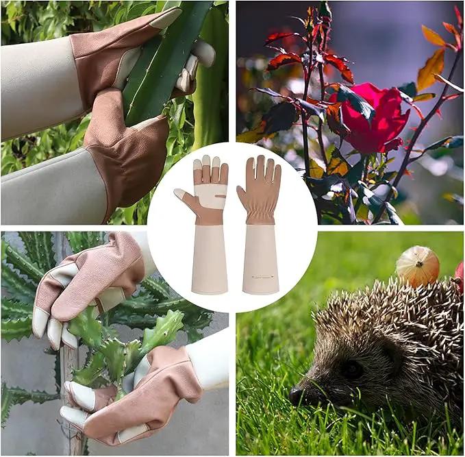 HANDLANDY Long Gardening Gloves for Men & Women, Thorn Proof Rose Pruning Gloves Leather Gauntlets Garden Glove Yard Work Glove (Medium, Brown) by GreenHaven Gardens