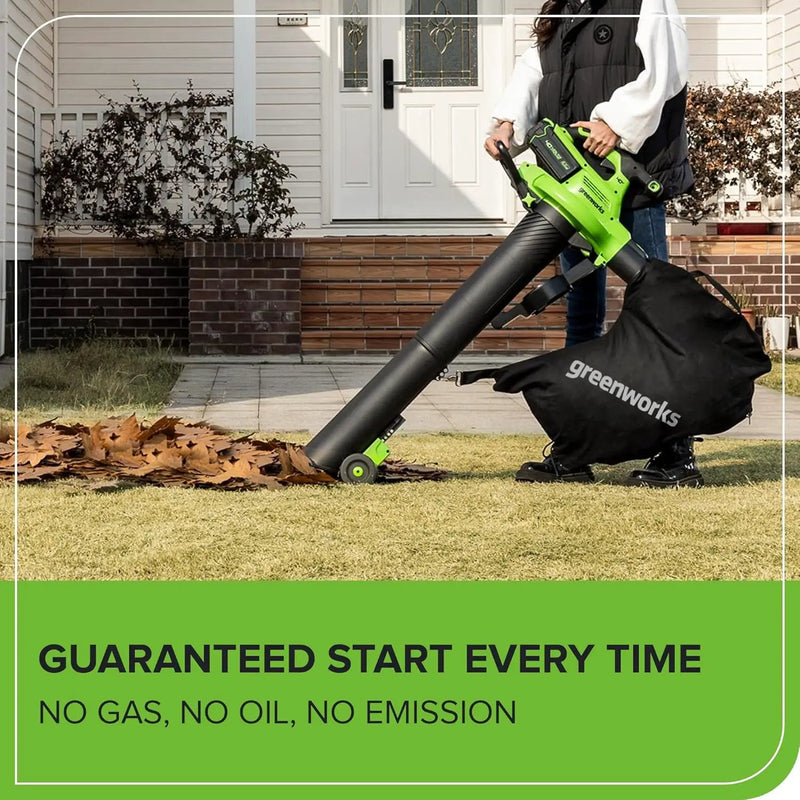 Greenworks 40V (230 MPH / 505 CFM) Cordless Brushless Leaf Blower/Vacuum with Bag, High Power, Lightweight & Quiet for Yard Debris Cleanup, Includes 5.0Ah Battery & Charger by GreenHaven Gardens