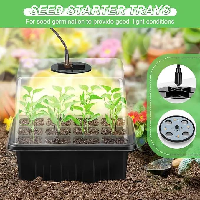 Lunies 6 Packs Seed Starter Trays with Grow Light, Seeding Starter Tray with Adjustable Humidity Dome, Base Indoor Greenhouse Germination Kit for Seed Growing Starting(12 Cells per Tray, Black) by GreenHaven Gardens