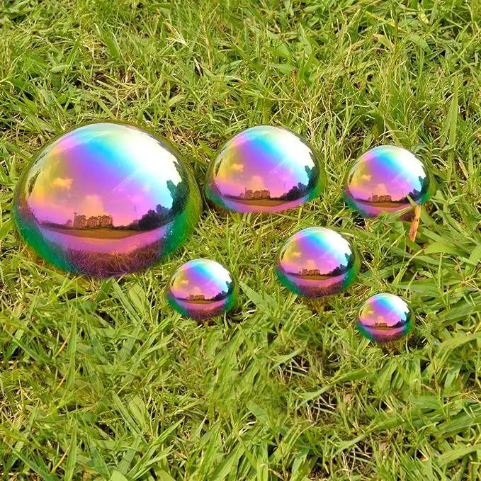 Nerien Gazing Ball, Stainless Steel Garden Mirror Globe, Polished Ornament Sphere, Hollow Floating Reflective Hemisphere, for Home Outdoor Pond Housewarming Swimming Pool Decoration, Gold, 6Pcs Mix by GreenHaven Gardens