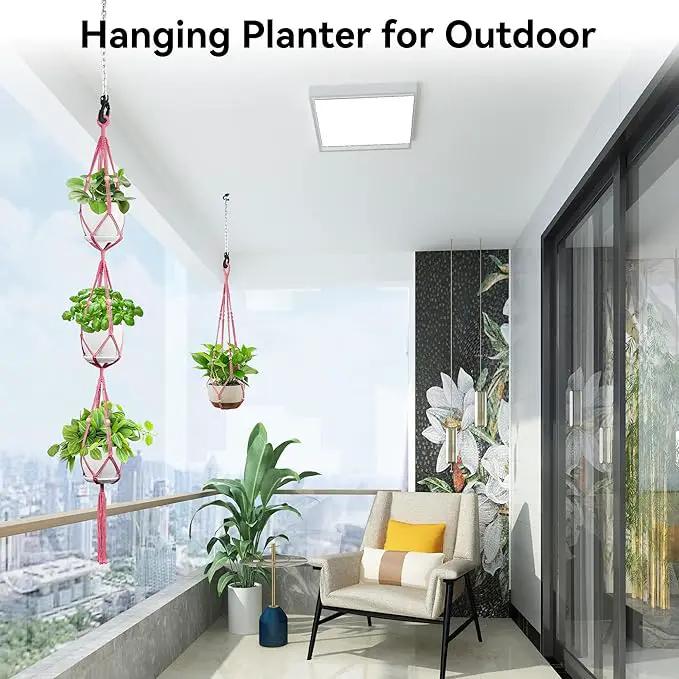 USLAI Macrame Plant Hanger Indoor Outdoor, Up to 4-15 inch Pot, Heavy 20lb Planters, Extra Long Strong Hanging Planter Basket Holder, Boho Home Decor, 35+72 Inch, Pink (POTS NOT Included) by GreenHaven Gardens