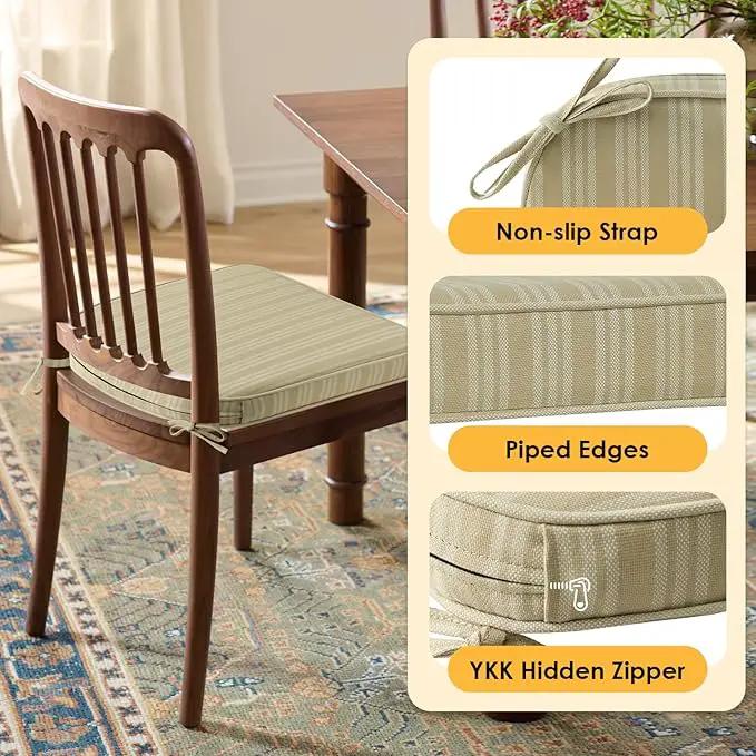 Outdoor Round Corner Seat Cushion, 17"x16"x2", Set of 4, Non Slip Seat Cushion Pads with Removable Cover for Patio Furniture, Garden Yard Lawn, Beige Brown Stripe by GreenHaven Gardens