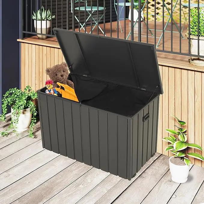 Domi Outdoor Storage Deck Box 100 Gallon, Outdoor Deck Box with Waterproof Storage Bag for Outside Cushions, Garden Tools and Pools Equipment, Gray by GreenHaven Gardens