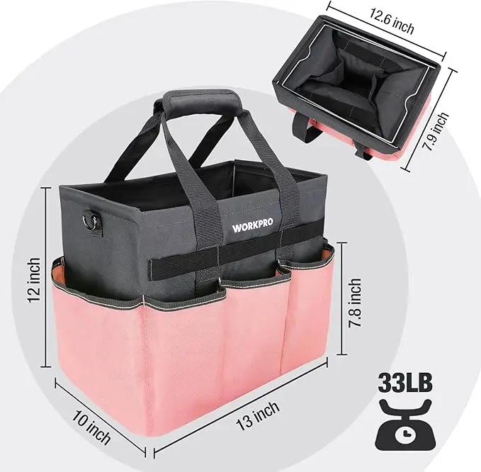 WORKPRO Garden Tool Bag, Heavy Duty Gardening Tote Bag Organizer with 10 Pockets and Long Adjustable Shoulder Strap, Standable Garden Home Tool Kits Organizer, Pink by GreenHaven Gardens