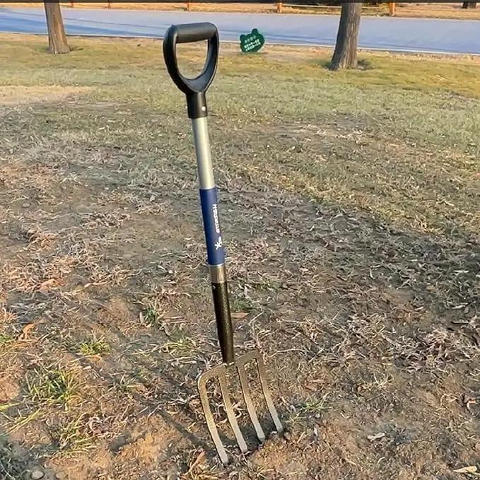 4-Tine Spading Digging Fork, Garden Digging Spading Fork Forged Steel with D-Grip Handle 41“ by GreenHaven Gardens