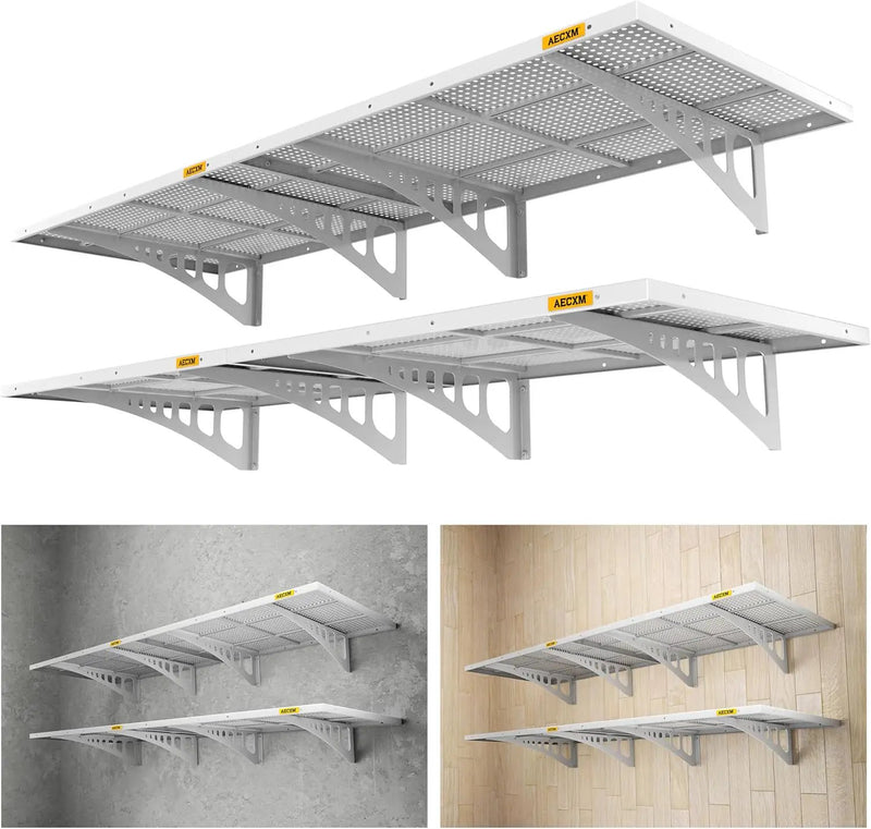 4-pack 2x3ft Adjustable Garage Wall Shelving 1120lbs Load Capacity Heavy Duty Wall Mounted Storage Shelf Metal Floating Shelves for Garage(White) by GreenHaven Gardens
