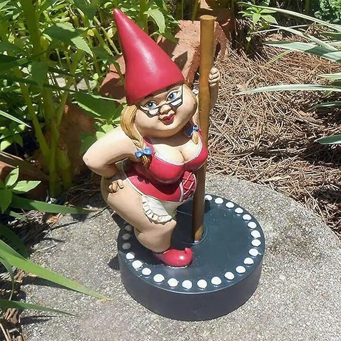 Funny Woman Dancing Gnome, Pole Dance Garden Gnomes, Funny Outdoor Indoor Statue for Home, Creative Figurine Decoration for Patio Lawn Garden Yard Art (Red) by GreenHaven Gardens