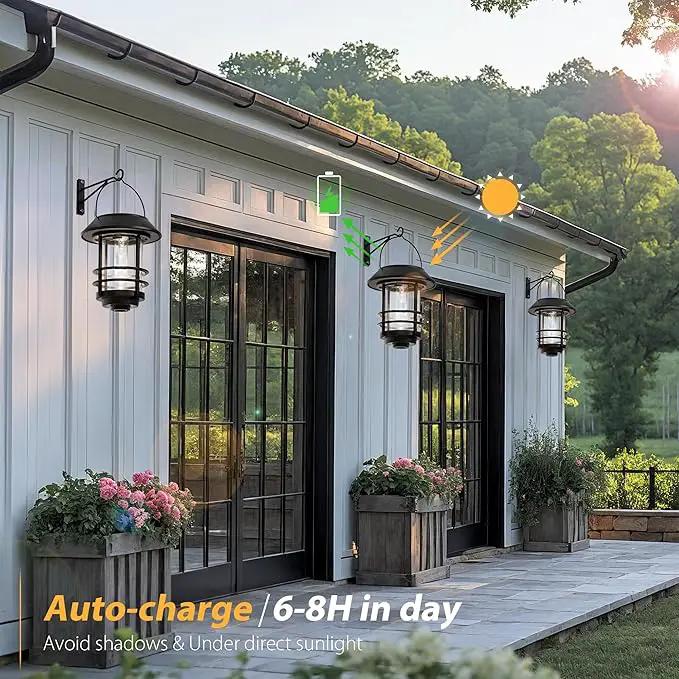 Otdair Solar Lantern Outdoor - 2 Glass Hanging Lights, Waterproof Wall Sconce, Decorative for Front Porch, Yard and Garden by GreenHaven Gardens