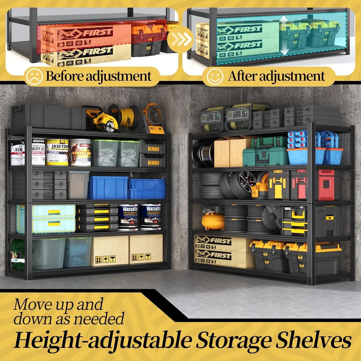 47.8" W Heavy Duty Garage Shelving 3000LBS Storage Shelves, Adjustable 5-Tier Storage Rack, Metal Shelves for Garage/Warehouse/Basement, 47.8" W x 19.8" D x 72" H, 2 Pack by GreenHaven Gardens