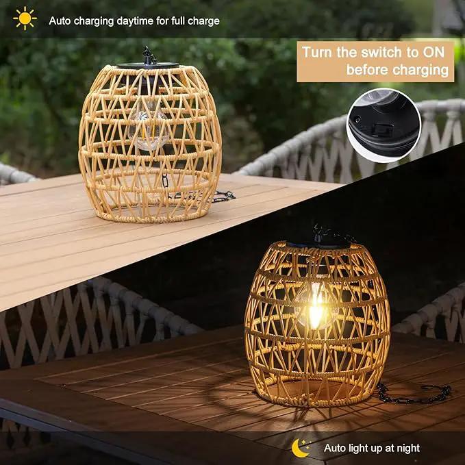 Solar Lanterns Outdoor Waterproof Light, Rattan Solar Powered Lantern for Hanging or Table Lamp Chandelier Light for Outside Patio Yard Garden Gazebo Porch Home Decorations by GreenHaven Gardens