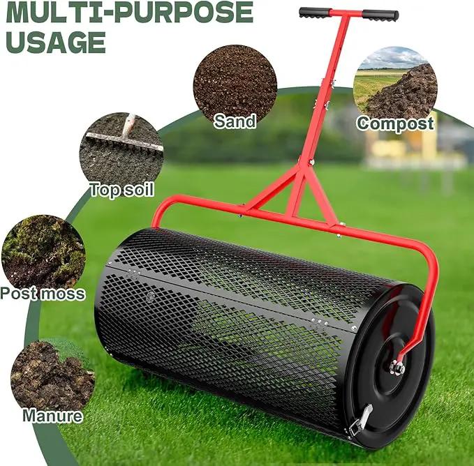 Compost Peat Moss Spreader for Lawn, 30 Inch Compost Roller Spreader with Adjustable T-Shaped Handle, Upgraded Side Clasps, Durable Lightweight Metal Roller, Lawn Garden Yard Care by GreenHaven Gardens