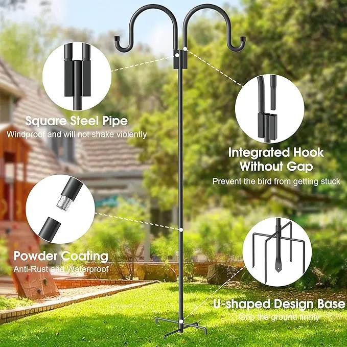 Shepherd Hooks for Outdoor, 2 Pack 95 Inch Bird Feeder Pole with 5 Prongs Base for Hanging Lantern, Hummingbird Feeder, Lightweight Plant, Shepherds Hook for Bird Feeders for Outside by GreenHaven Gardens