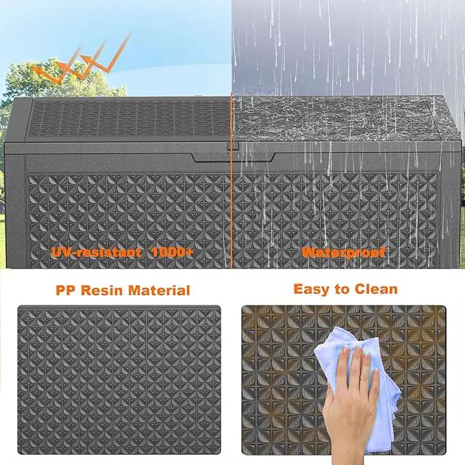 100 Gallon Resin Deck Box, Lockable Patio Outdoor Storage Box for Furniture, Garden Tools and Tools Storage, Waterproof Outside Storage Boxes - Patterned black by GreenHaven Gardens