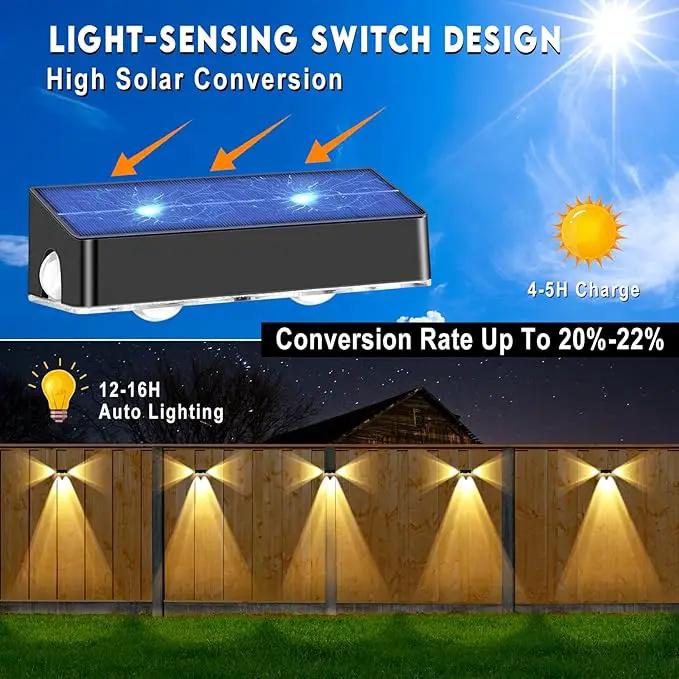 Solar Fence Lights Outdoor - 3-Side Fence Light Solars Powered for Outside IP65 Waterproof Fence Solar Lights Outdoor for Outside Garden Backyard Patio Deck Fence Stair Step Railing Pathway(2Pack) by GreenHaven Gardens
