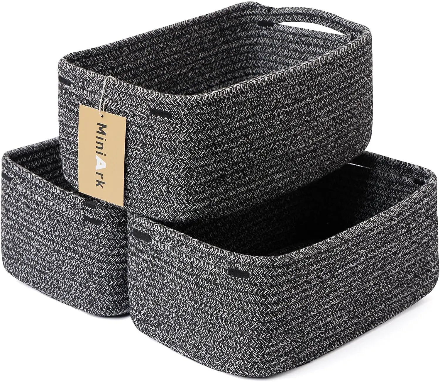 Small Storage Baskets for Organizing | Closet Organizer Bins | Shelf Toy Basket | Woven Rope Baskets | Cube Decorative Box | Shallow Basket | 13x8.5x5.1” | 3 Packs Dark Gray by GreenHaven Gardens