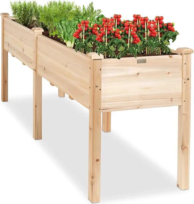 Best Choice Products 72x23x30in Raised Garden Bed, Elevated Wood Planter Box Stand for Backyard, Patio, Balcony w/Divider Panel, 6 Legs, 300lb Capacity - Natural by GreenHaven Gardens