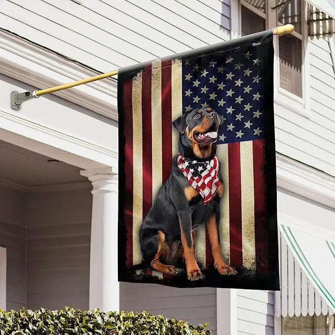 Flags-Rottweiler American Flag, House Flag (29.5" x 39.5")-USA House Garden Flags Premium Polyester-Decorative Outdoor Flags by GreenHaven Gardens