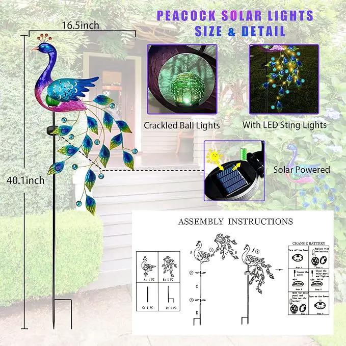 DREAMSOUL Peacock Solar Garden Lights Outdoor Decorative Stake, Waterproof Metal Peacock Garden Decor Solar Powered Landscape LED Path Lights Walkway Patio Decoration Lawn Ornament Christmas Gifts by GreenHaven Gardens