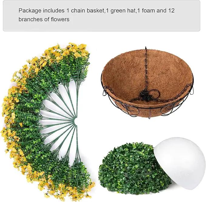 Artificial Fake Fall Hanging Mums Plants Flowers Basket for Outdoor, Autumn Faux Silk Yellow Daisy in Hang Planter Look Real UV Resistant for Porch Home Patio Balcony Yard Decor by GreenHaven Gardens