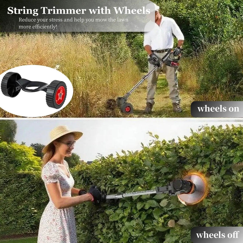 Electric Weed Wacker with Wheel, 21V Cordless Weed Eater with 2 x Batteries & 1 Charger, 3 in 1 Grass String Trimmer/Brush Cutter/Edger, Stringless Lightweight Weed Trimmer for Garden, Yard and Lawn by GreenHaven Gardens
