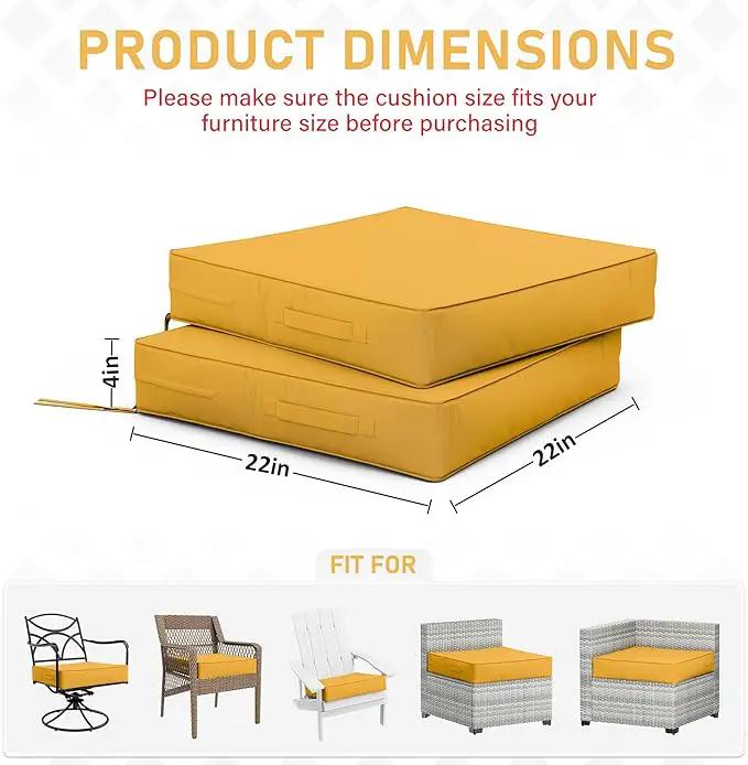 Patio Chair Cushions 22 X 22 X 4 Inch Waterproof Outdoor Seat Cushions for Patio Furniture, Outdoor Sofa Couch Pads with Ties & Handle, Set of 2, Yellow by GreenHaven Gardens