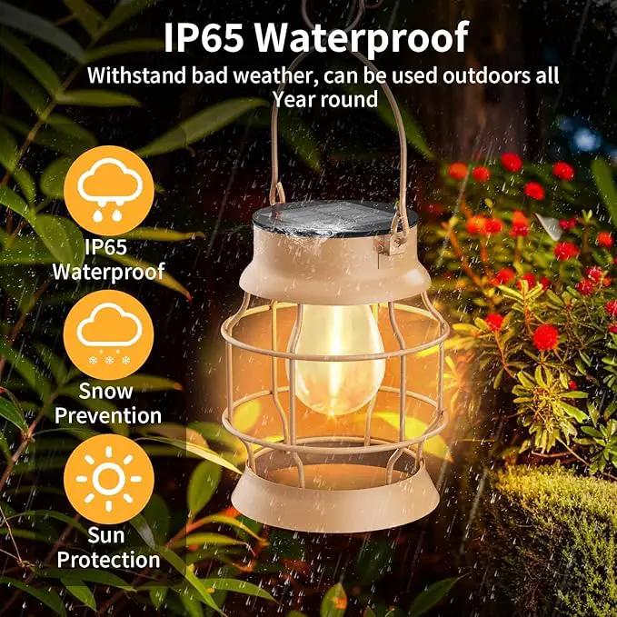 2 Pack Solar Outdoor Lights Metal Hanging Solar for Outside Lights Outdoor Waterproof Retro Design with Edison Bulb Decorative for Patio Porch Fence Garden Lawn by GreenHaven Gardens