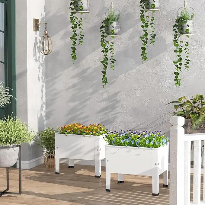 aboxoo 2 Packs 14 Inch Small Planter Raised Garden Bed with Legs,Outdoor Metal Planter Box for Patio,Elevated Garden Bed for Vegetables Flower Herb(White) by GreenHaven Gardens