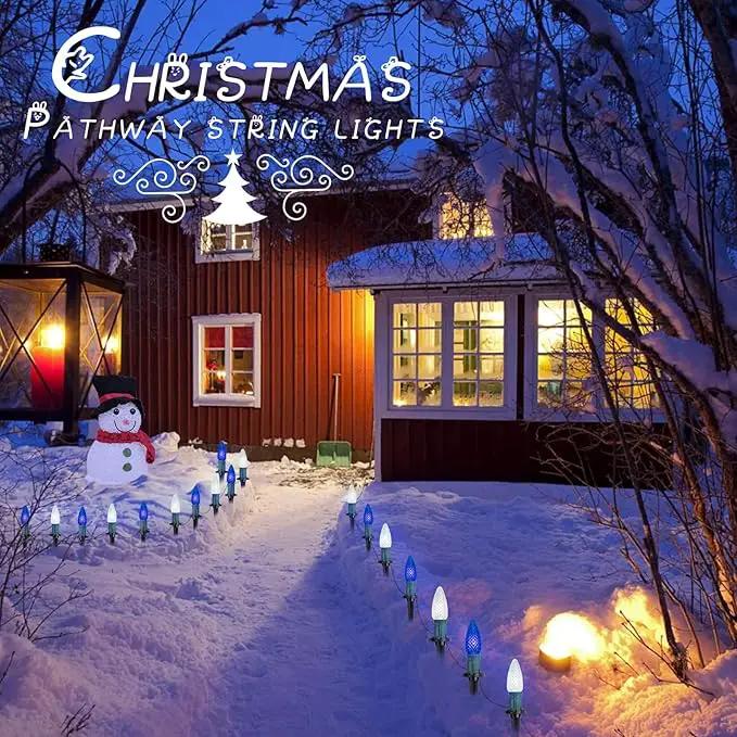 Brightown Strawberry C9 Christmas String Lights Outdoor - 25.7FT 20 LED Pathway, Connectable C9 Walkway, Waterproof Decoration for Lawn Outside - Blue & Pure White by GreenHaven Gardens