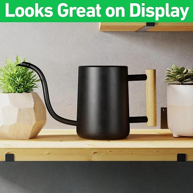 35 Ounce Metal Small Indoor Watering Can with Long Spout & Real Wood Handle for House Plants, Succulents, Cacti & Seedlings - Black Long Spout Watering Can Indoor Plants - Gentle Flow & No Spills by GreenHaven Gardens