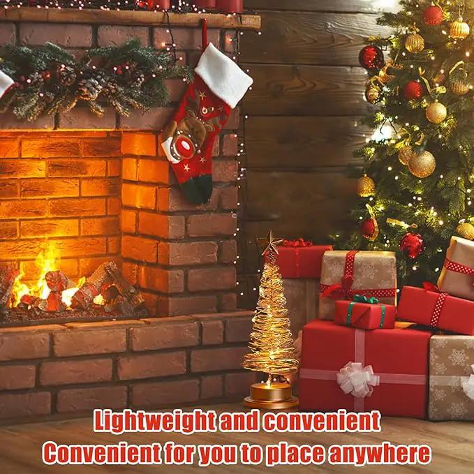 Christmas Tree Lamp, Spiral Christmas Tree with Glittering Star, AA Battery Operated Gold Christmas Tree Light with Metal Stand for Christmas Table Decoration（Batteries not Included） by GreenHaven Gardens