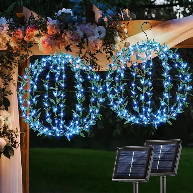 Flacchi Solar Powered Hanging Iron Sphere Lights with Artificial Greenery – 12Inch 120 LED Waterproof Outdoor Decor Ball Light with Timer & 8 Modes – 2 Pack for Garden, Christmas, Weddings(Blue) by GreenHaven Gardens