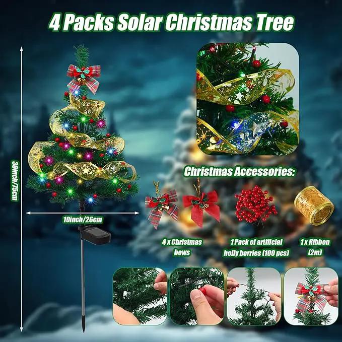 Libima 4 Pcs Solar Christmas Tree Garden Stake Lights Solar Outdoor 30 Inch Waterproof 80 LED Landscape Lights with 4 Bows 100 Artificial Berries and Ribbon for Xmas Decor Party Yard Patio Pathway by GreenHaven Gardens
