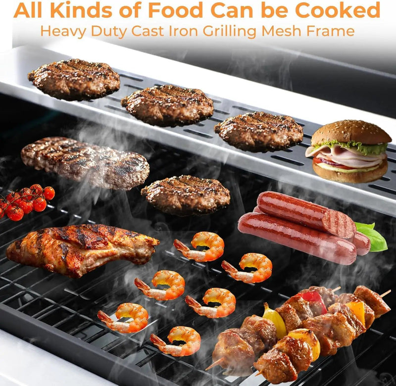 4 Burner Propane Gas Grill with Spice Rack, Foldable Side Tables, Durable Lid, Stainless Steel Burners, Built-in Thermometer, 34,200 BTU Gas Grill for Patio, Garden BBQ by GreenHaven Gardens