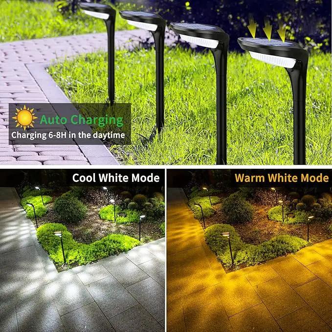 JSOT Solar Pathway Lights- 4 Pack Solar Outdoor Lights Waterproof Landscape Lighting Outdoor for Outside Garden Yard Backyard Driveway Walkway, Cool Light & Warm Light by GreenHaven Gardens