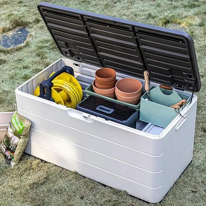 Premium Pro Edition 100 Gallon Lockable Resin Deck Box, Waterproof & UV-Resistant Outdoor Storage Box for Outdoor Cushion Storage, Garden Tools & Pool Accessories Storage, White by GreenHaven Gardens