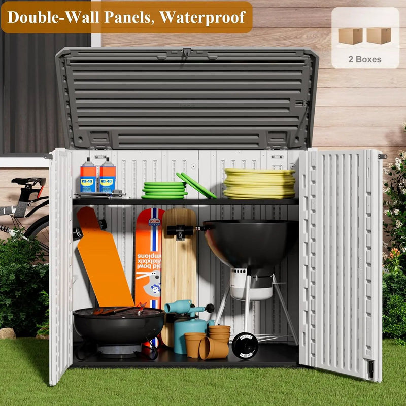 ZZM 4x3FT Heavy-Duty Outdoor Storage Shed | 34 Cu.Ft Waterproof Resin Cabinet with Double-Wall | UV-Resistant & Lockable for Garden Tools, Bikes, Patio Furniture (Wood Grain Texture) by GreenHaven Gardens
