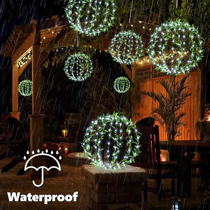 Flacchi Hanging Iron Sphere Lights with Artificial Greenery – 12Inch 120 LED Waterproof Outdoor/Indoor Decor Ball Light with Timer & 8 Modes – 2 Pack for Garden, Christmas, Weddings (Cool White) by GreenHaven Gardens